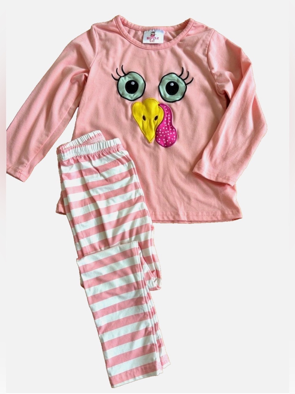 Ruffle Girl Turkey Applique Outfit Set XL 7 Pink Striped Leggings Thanksgiving